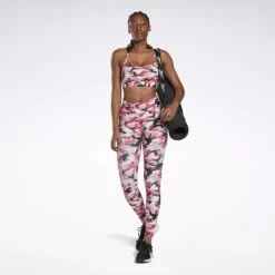 Reebok Lux Skinny Strap Camo Print Sports Bra